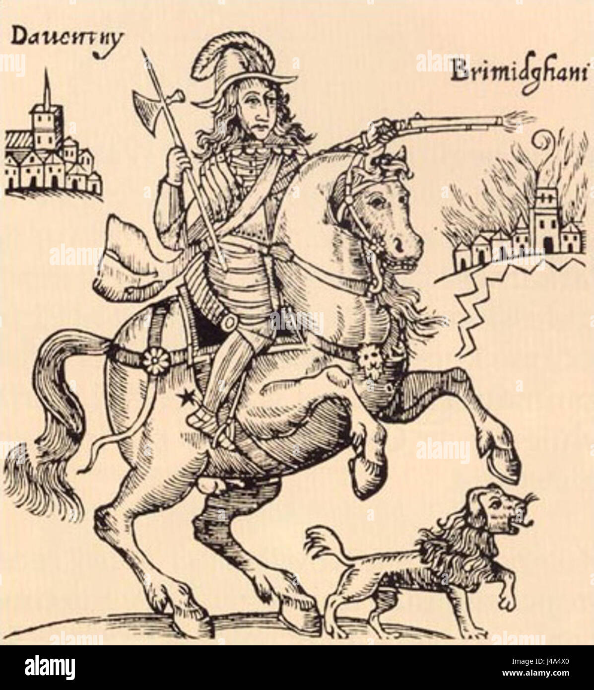 Prinz Rupert, ein royalistischer Befehlshaber während des englischen Bürgerkriegs, war bekannt für seine militärische Führung und seine Beiträge zur royalistischen Sache. Seine Truppen kämpften in verschiedenen Schlachten gegen die parlamentarischen Truppen und er wurde zu einer prominenten Persönlichkeit in der Geschichte der Royalisten. Stockfoto