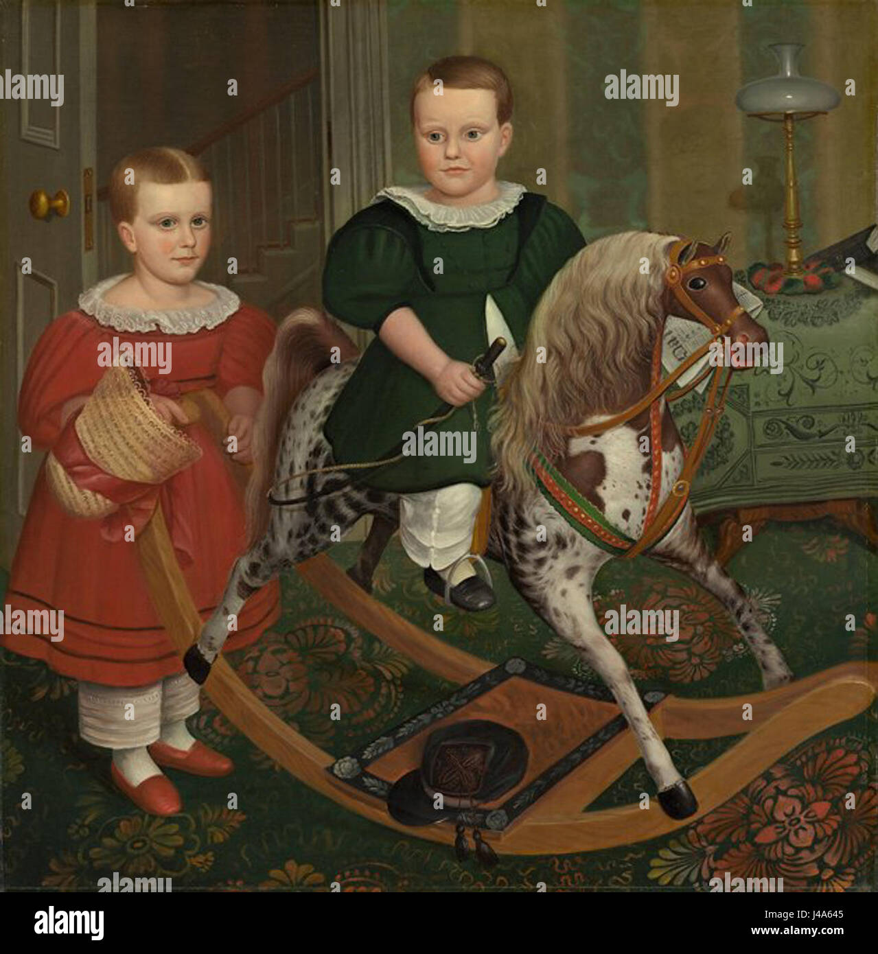 Robert Peckhams Gemälde „das Hobby-Pferd“, das um 1840 entstand, zeigt eine Genre-Szene, die die Faszination der populären kulturellen Aktivitäten im 19. Jahrhundert unterstreicht. Sie wird derzeit in der National Gallery of Art in Washington, D.C. ausgestellt Stockfoto