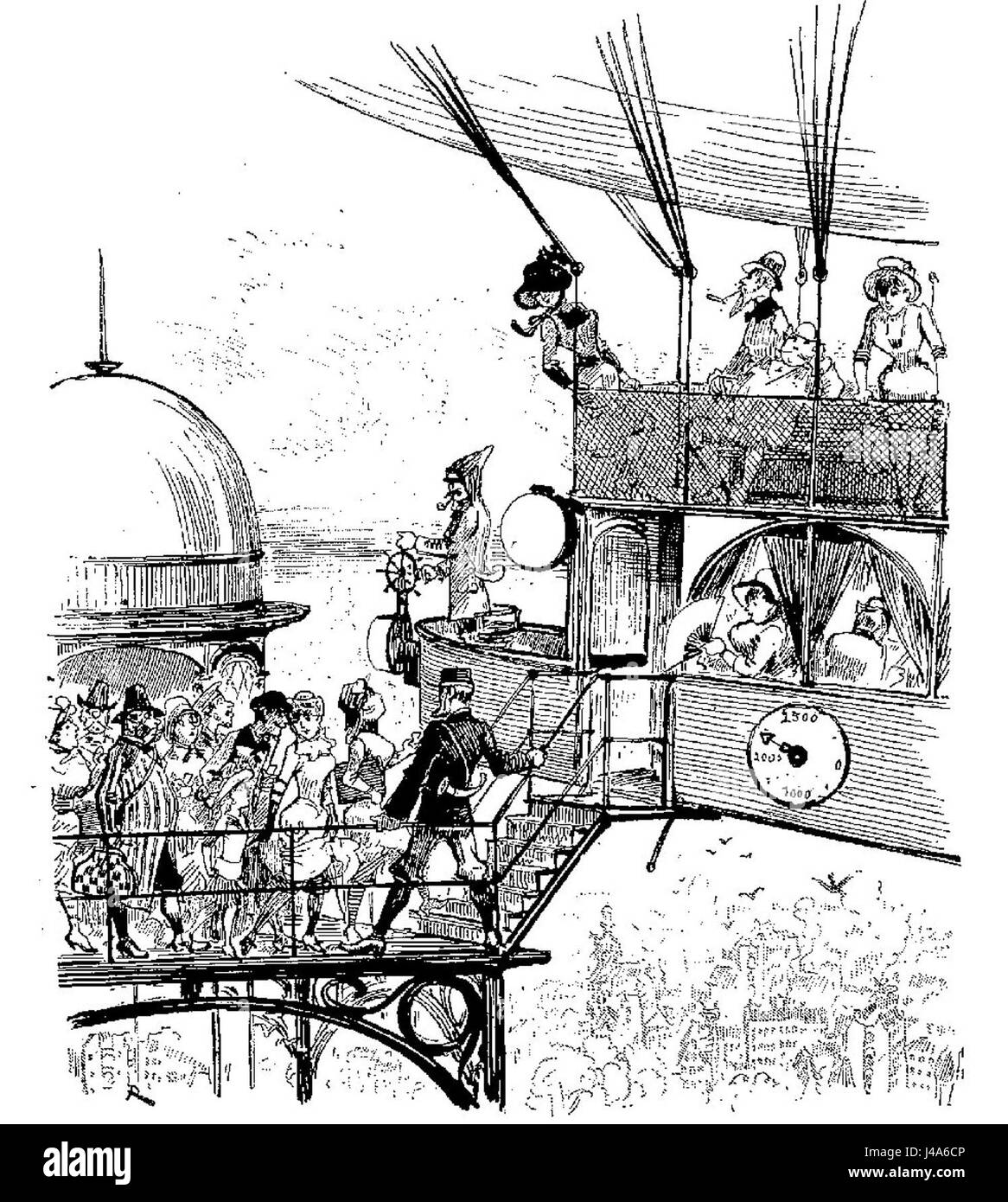 *Robida vingtiÃ¨me siÃ¨cle* (20. Jahrhundert) ist eine visuelle und literarische Auseinandersetzung mit futuristischen Vorhersagen und technologischen Entwicklungen des französischen Künstlers Albert Robida, die frühe Visionen des modernen Lebens veranschaulicht. Stockfoto