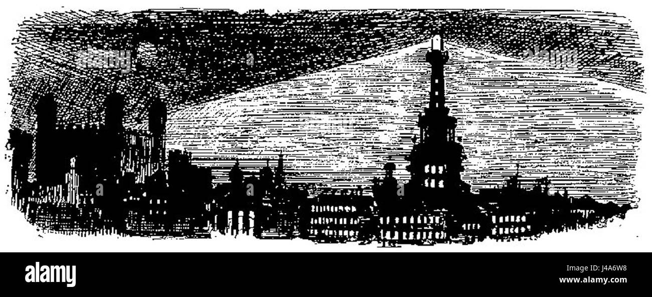 Ein Werk von Albert Robida über das Leben im 20. Jahrhundert, Teil seiner futuristischen und satirischen Illustrationsserie. Stockfoto