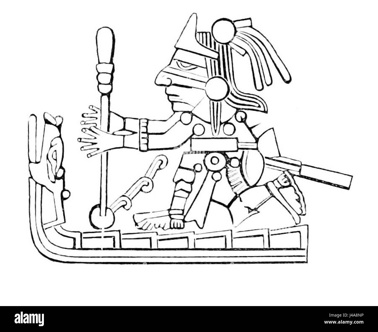 Diese Illustration aus PSM (Popular Science Monthly) Band 10, Ausgabe D029, zeigt eine antike mexikanische Feuerübung, ein Werkzeug, das von indigenen Völkern verwendet wird, um Feuer zu erzeugen. Die Feuerübung, die typischerweise aus Holz hergestellt wurde, war ein wichtiger Bestandteil des täglichen Lebens und des Überlebens im präkolumbischen Mexiko. Stockfoto