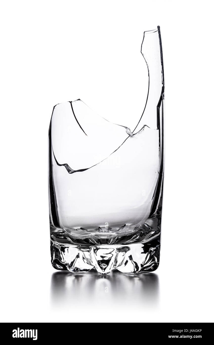 leere Glasscherben isoliert auf weißem Hintergrund Stockfoto