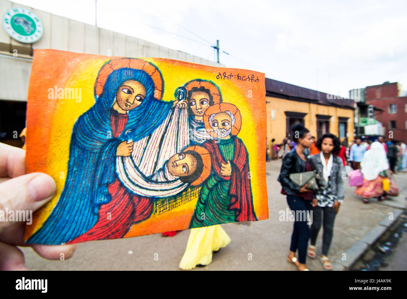 Orthodoxe Heilige Familie Malerei und Eden Street, Piazza, Addis Ababa, Äthiopien Stockfoto