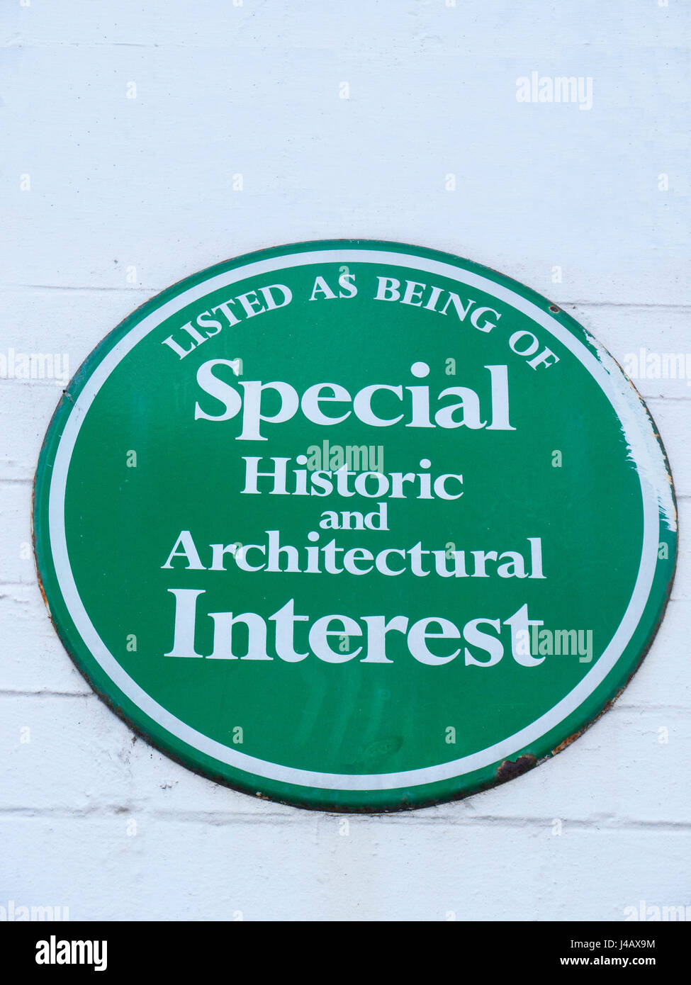 Grüne Plakette sagen besonderen historischen und architektonischen Interesse in Crewe Cheshire UK Stockfoto