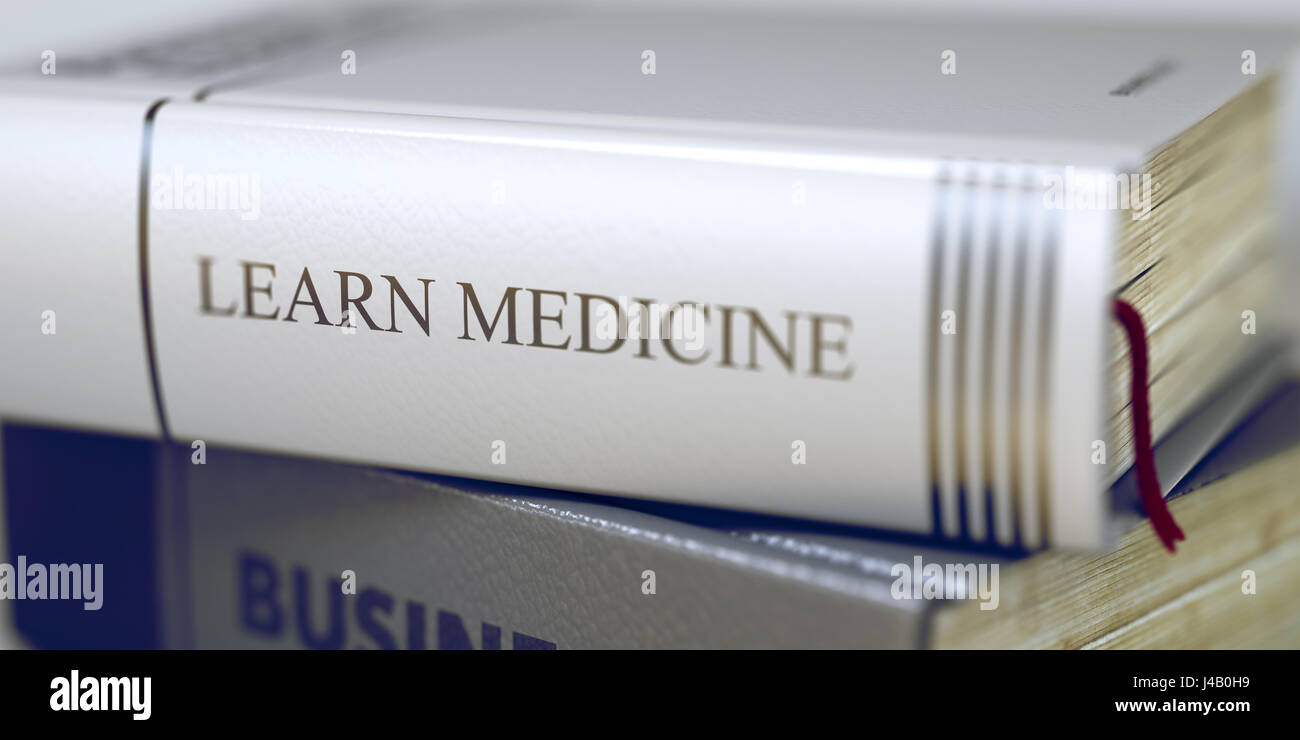Medizin zu lernen. Buchtitel auf dem Buchrücken. 3D. Stockfoto