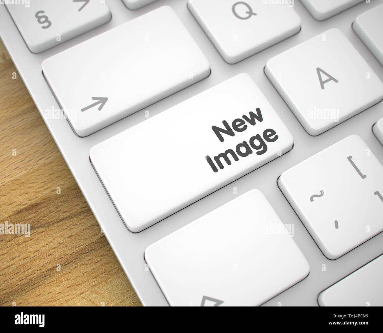 Neues Bild - Nachricht auf die Schaltfläche weiße Tastatur. 3D. Stockfoto