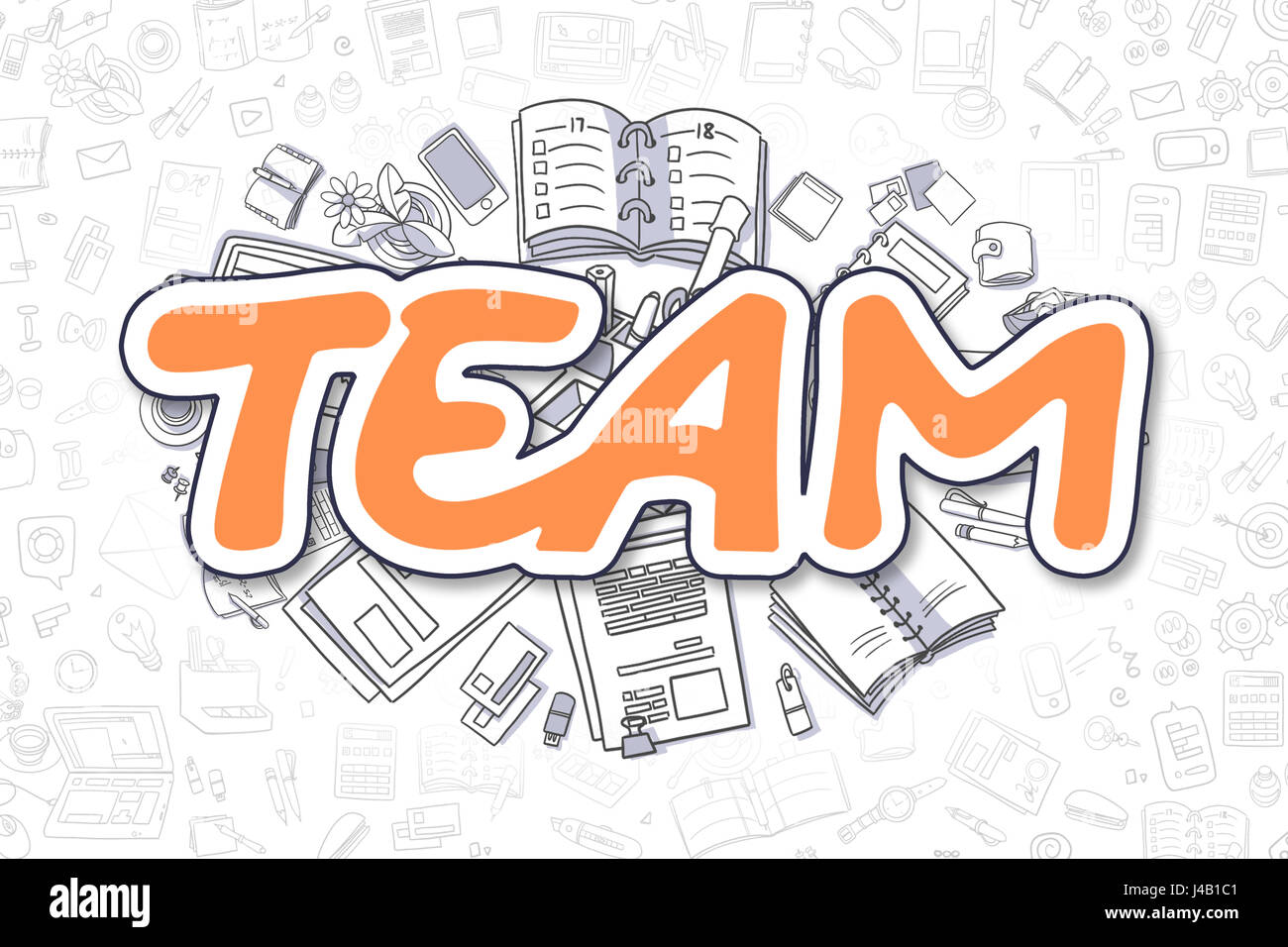 Team - Cartoon Orange Wort. Business-Konzept. Stockfoto