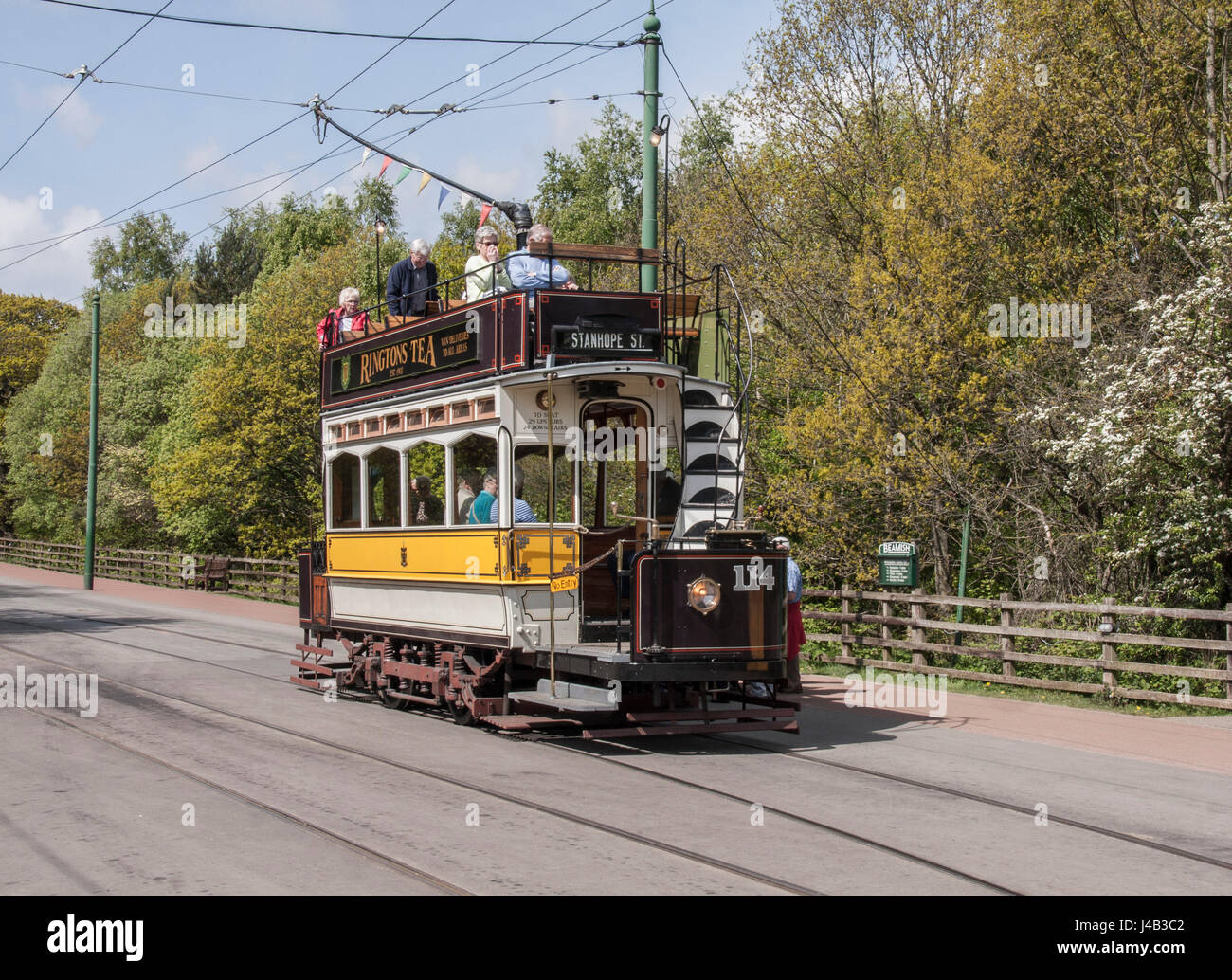 Straßenbahn bei Beamish Museum, England, UK Stockfoto