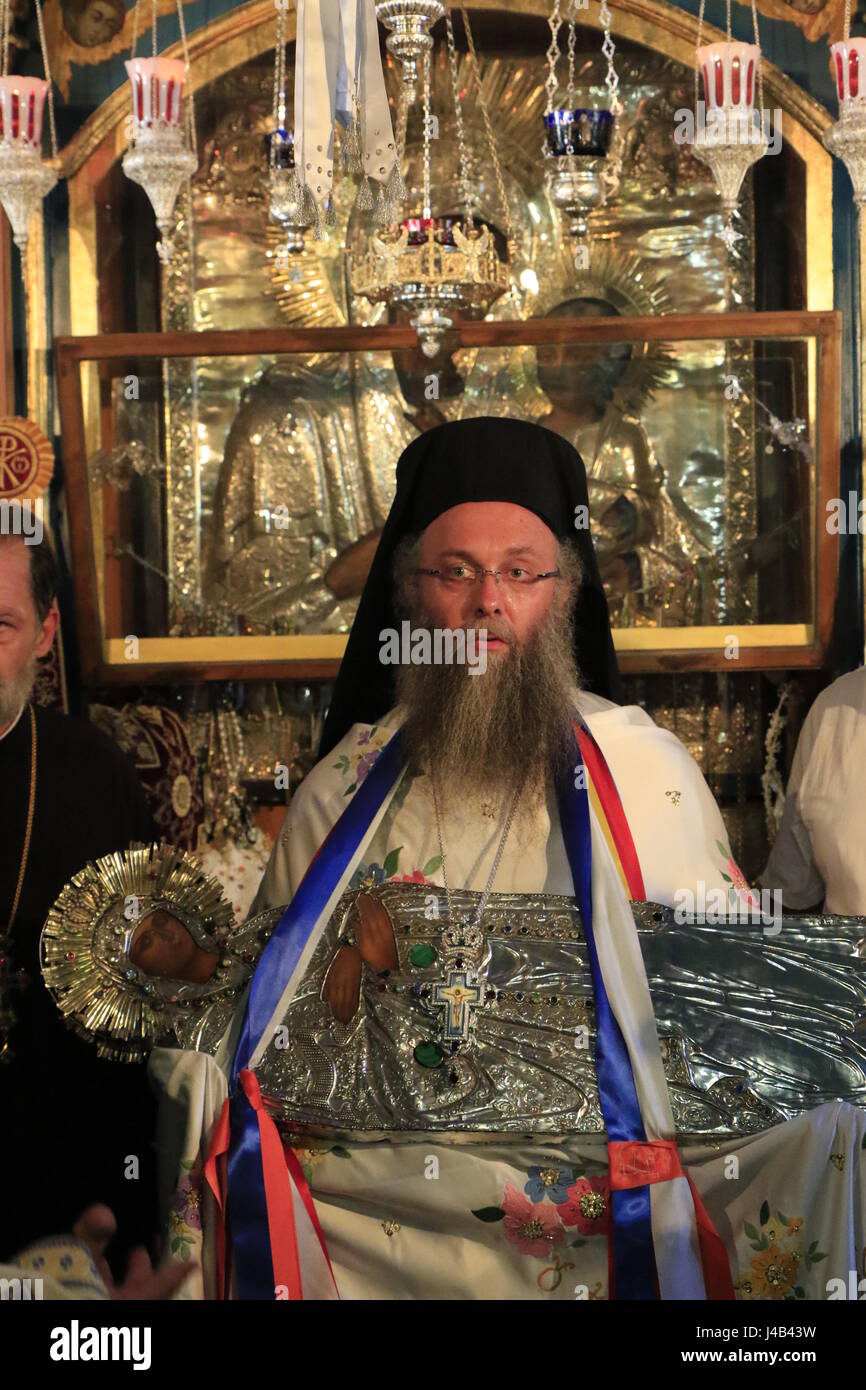 Israel, Jerusalem, die griechisch orthodoxe Mariä Himmelfahrt (Dormition), die Ikone der Jungfrau Maria in der "Metochion von Getsemane" gegenüber der Kirche des Heiligen Grabes Stockfoto