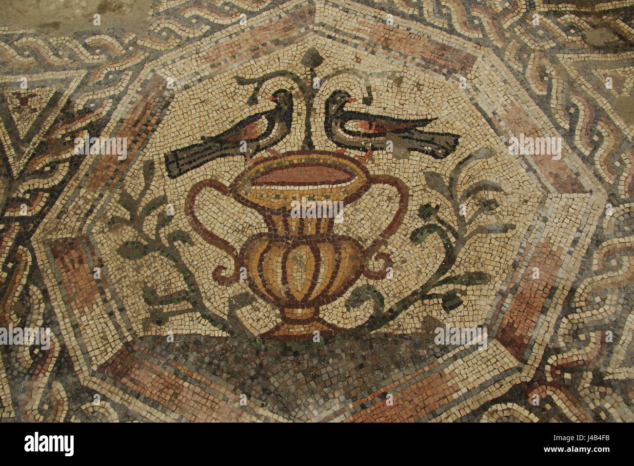 Israel, Lod, ein 1.700 Jahre alte Mosaik, das war der Hof Pflaster der prächtigen Villa, die das berühmte Mosaik von Lod in seinem Wohnzimmer Stockfoto