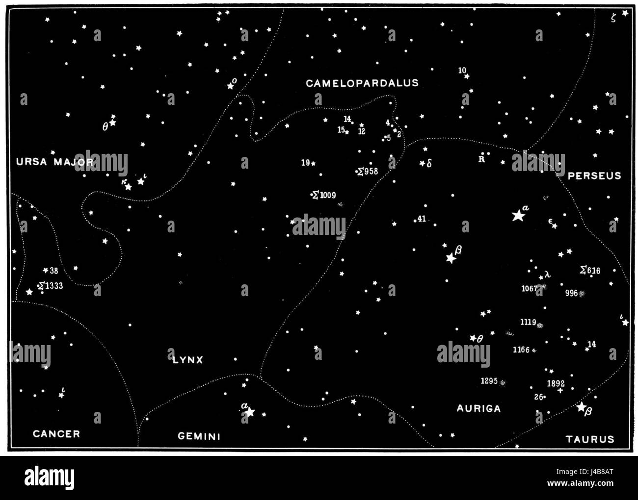 Diese Karte von „PSM V46 D487“ zeigt die Wunder des Nachthimmels und bietet eine detaillierte Himmelskarte mit Sternen, Sternbildern und astronomischen Merkmalen. Stockfoto