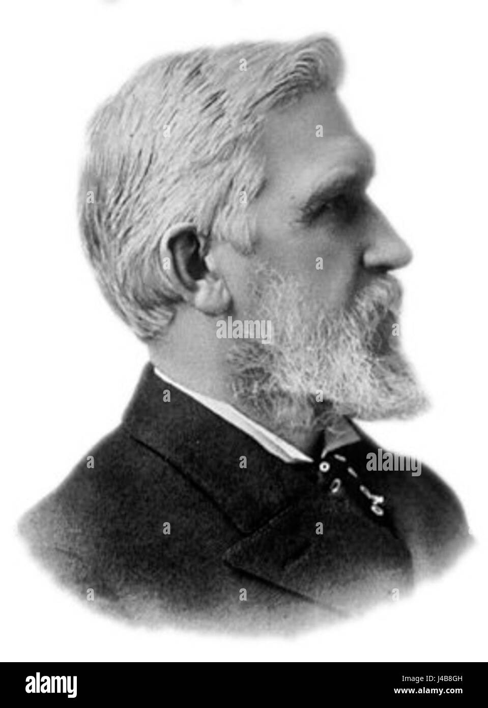 Ein Porträt von Elisha Gray, einem amerikanischen Erfinder, der vor allem für seine Rolle bei der Entwicklung des Telefons und seine Rechtsstreitigkeiten mit Alexander Graham Bell bezüglich der Erfindung des Telefons bekannt ist. Stockfoto