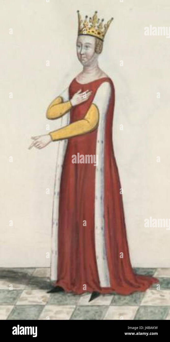 Ein Porträt oder historische Anspielung auf Königin Joanna I., eine bedeutende Persönlichkeit des europäischen Königshauses, möglicherweise auf ihre Rolle im Mittelalter oder in der Renaissance. Stockfoto