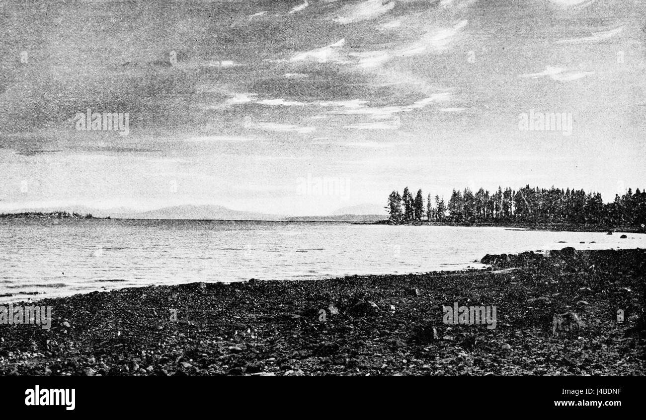 Dieser Verweis bezieht sich wahrscheinlich auf eine Publikation oder ein Dokument, insbesondere PSM (Popular Science Monthly) Volume 47, Document 192, in dem der Yellowstone Lake, ein bedeutendes Naturdenkmal im Yellowstone National Park, USA, diskutiert wird. Stockfoto