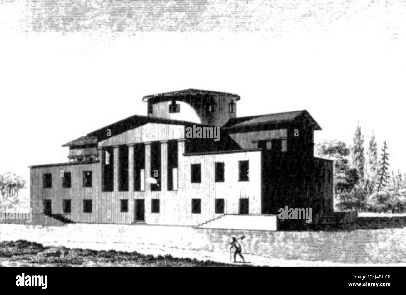 Dieses Projekt für ein Landhaus beschreibt die Design- und Architekturkonzepte für einen ländlichen Rückzugsort und zeigt die Wohnplanung des frühen 20. Jahrhunderts. Stockfoto