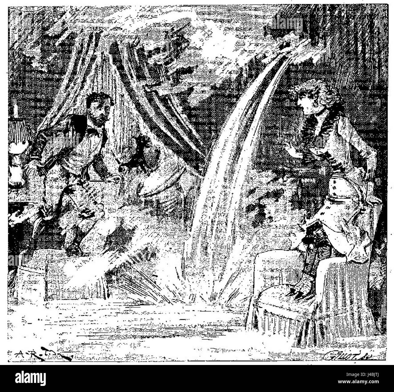 Robidas „VingtiÃ¨me SiÃ¨cle“ ist ein visueller Kommentar über das 20. Jahrhundert, in dem Illustrationen gesellschaftliche Themen und technologische Fortschritte während dieser Zeit hervorheben. Stockfoto