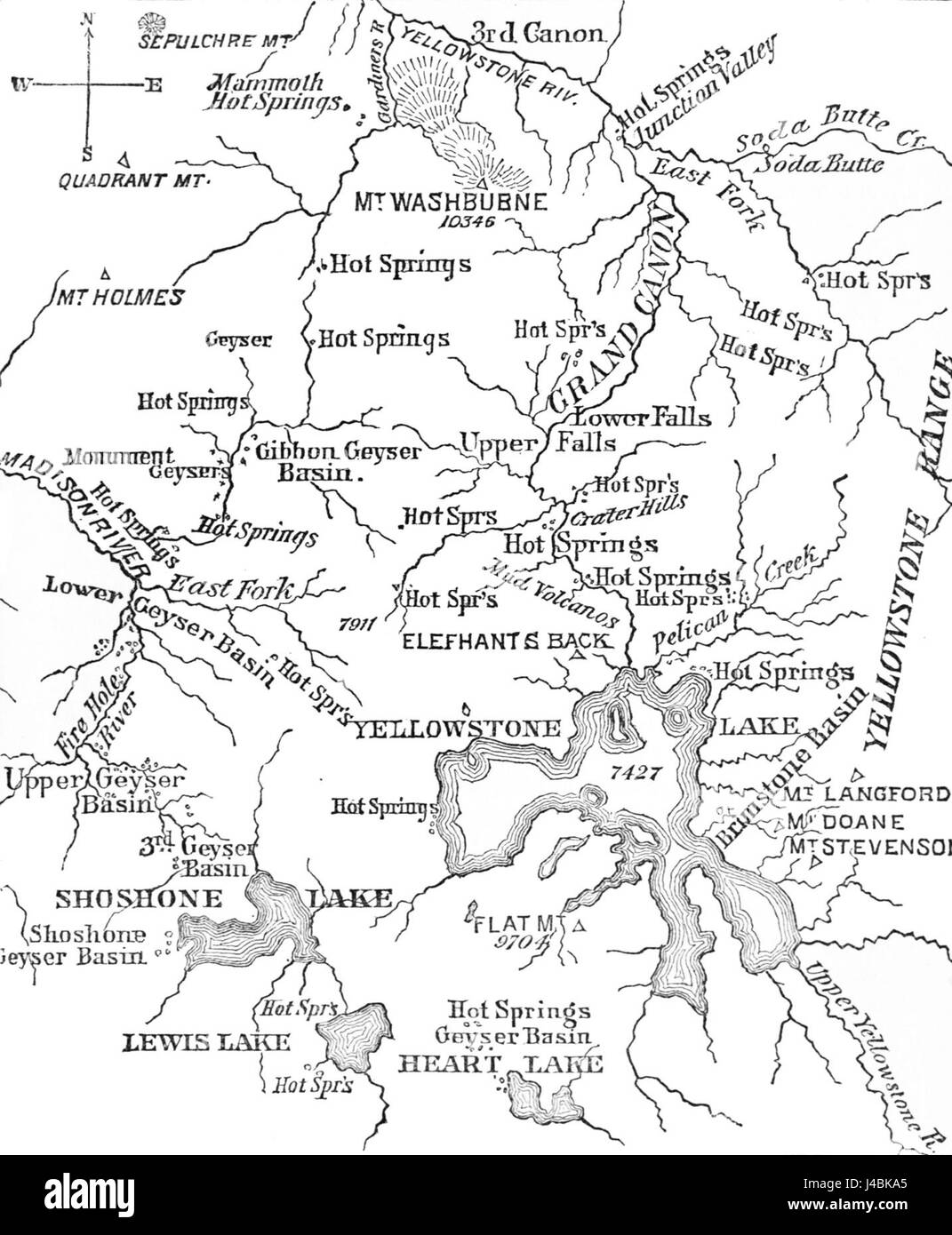 PSM V25 D519 Verteilung von Geysiren und heißen Quellen im Yellowstone park Stockfoto