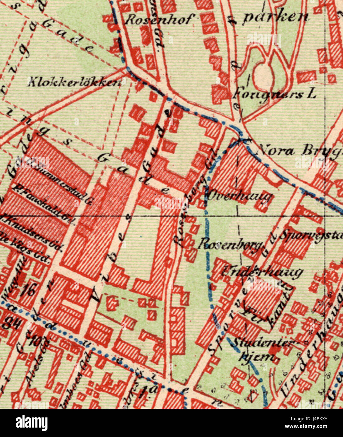 Diese Karte von Rosenborg in Oslo aus dem Jahr 1900 liefert historische geographische Details der Gegend während des frühen 20. Jahrhunderts. Stockfoto