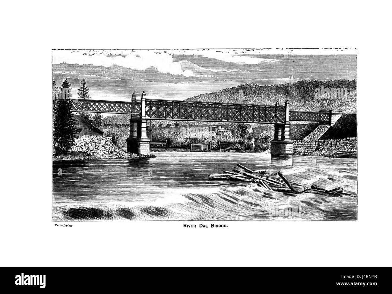 Die River Dal Bridge überspannt den Dal River, der sich in einem Gebiet befindet, das für seine malerische Aussicht und historische Bedeutung bekannt ist. Diese Brücke ist eine wichtige Infrastruktur, die verschiedene Regionen miteinander verbindet. Stockfoto