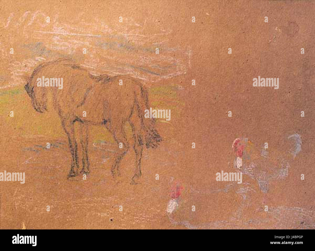 Dieses Kunstwerk von Pedro Blanes Viale mit dem Titel „Estudio de caballo“ fängt die dynamische und anmutige Form eines Pferdes ein. Blanes Viale, ein prominenter uruguayischer Künstler, ist bekannt für seine expressiven Darstellungen von Tieren und menschlichen Figuren. Stockfoto