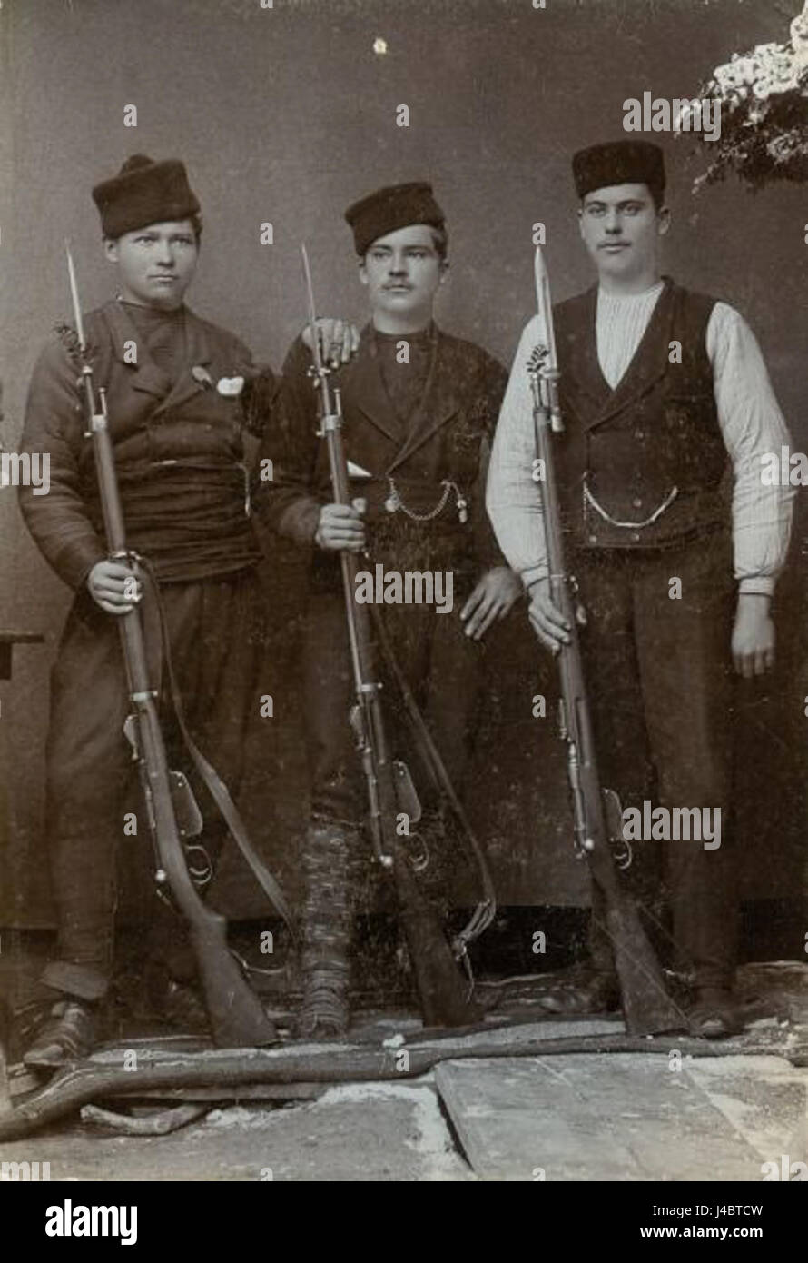 Die Rila Wehrpflichtigen beziehen sich auf eine Gruppe bulgarischer Soldaten aus der Region Rila, die während des Ersten Weltkriegs zwischen 1915 und 1918 dienten, was wahrscheinlich ihre Erfahrungen und ihre Beteiligung am Krieg schildert. Stockfoto