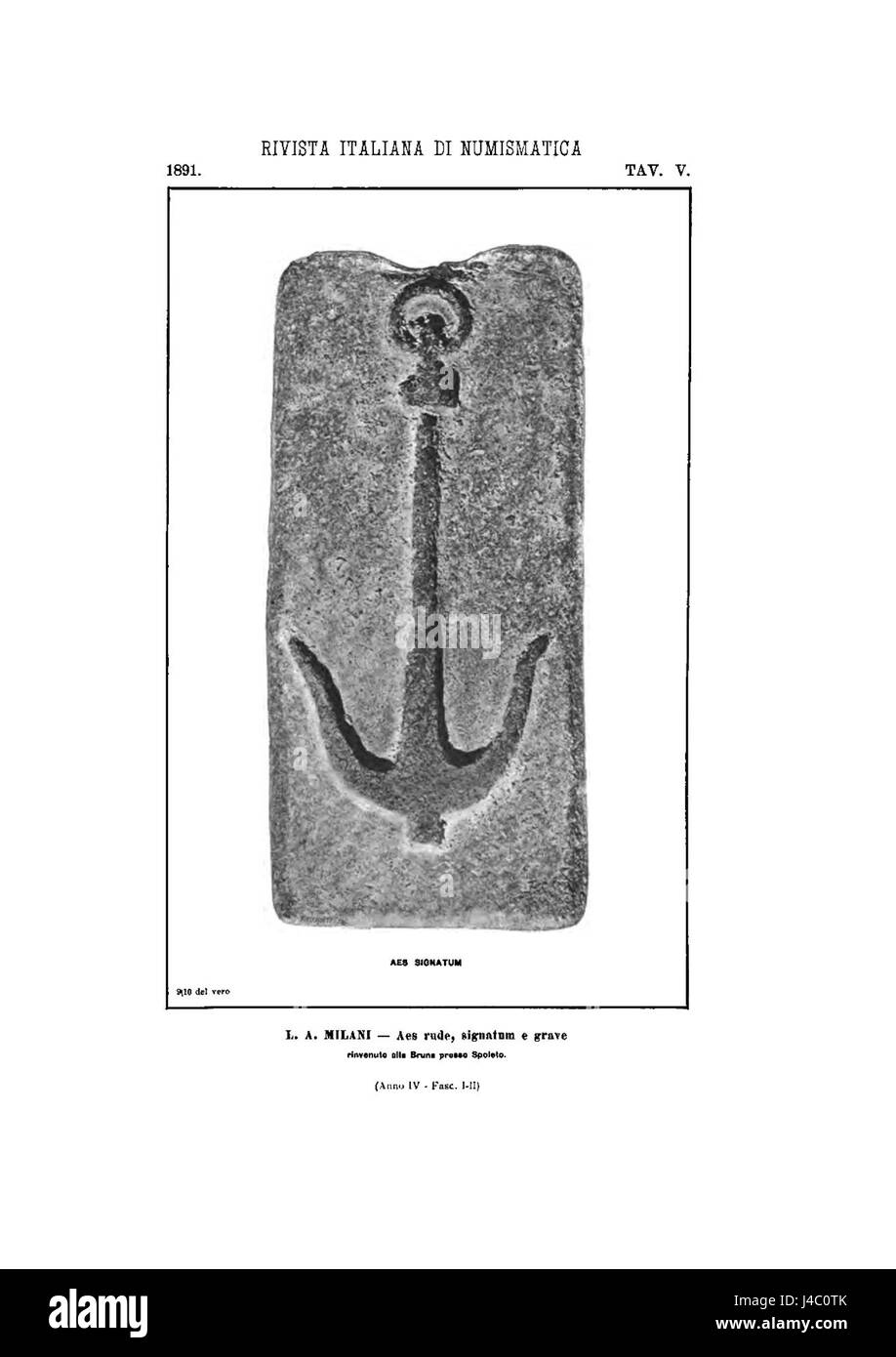 Die Ausgabe von „Rivista italiana di numismatica“ aus dem Jahr 1891 enthält detaillierte wissenschaftliche Artikel über italienische Münzen, die ihren historischen Kontext, ihre Designs und ihre Entwicklung durch verschiedene Zeiträume erforschen. Stockfoto