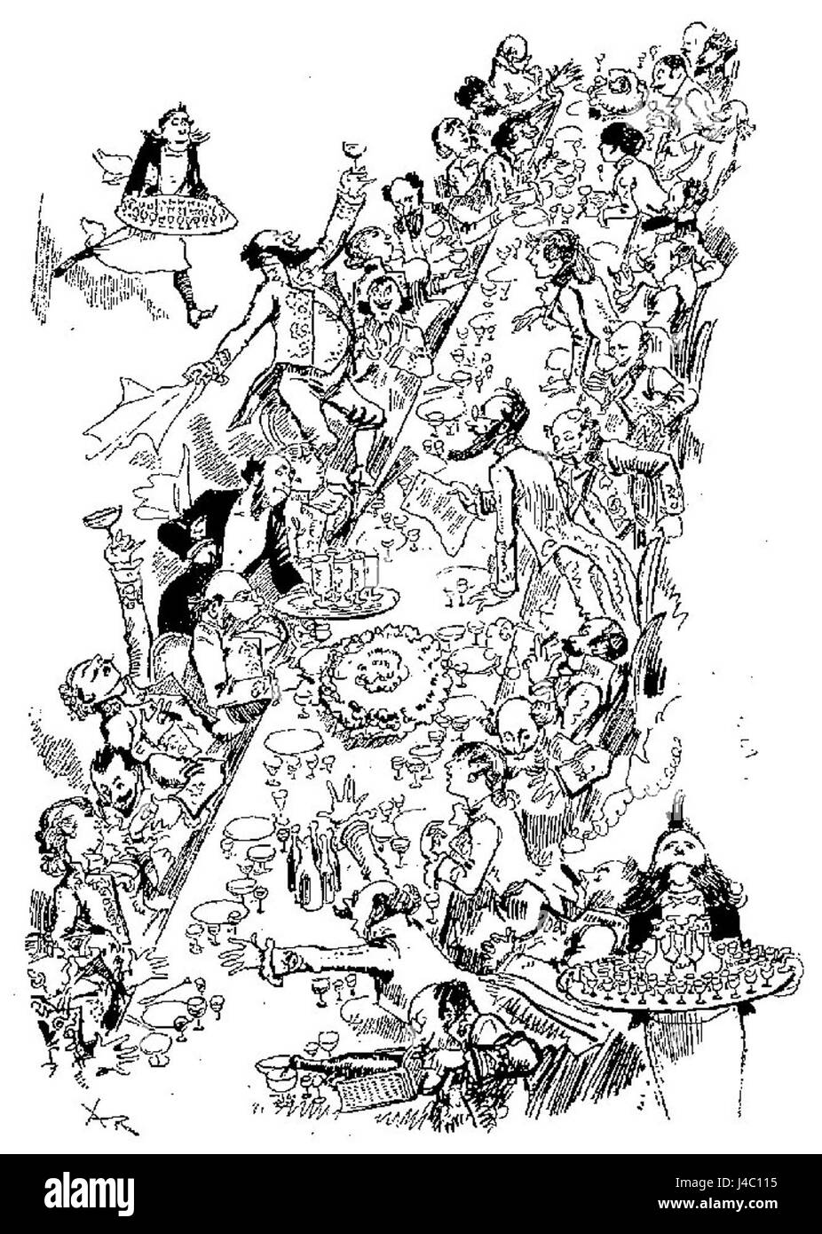 Eine Illustration aus dem Buch „Le VingtiÃ¨me SiÃ¨cle“ von Albert Robida, die eine futuristische Vision des 20. Jahrhunderts mit einem Fokus auf technologische Fortschritte und urbanes Leben darstellt. Das Kunstwerk stellt Innovationen in Verkehr, Architektur und Alltag auf satirische und fantasievolle Weise dar. Stockfoto