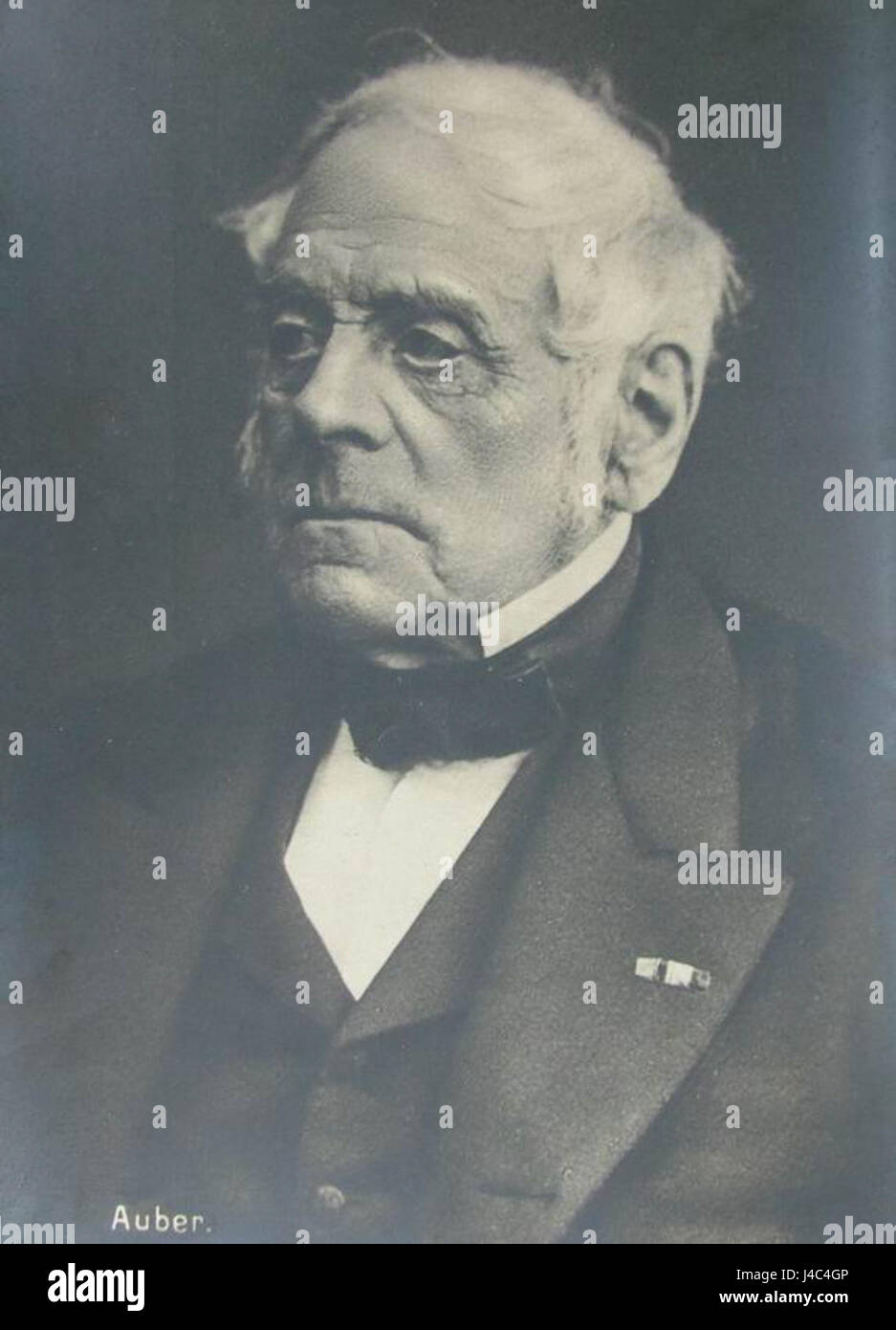 Diese Postkarte aus dem Jahr 1910 zeigt ein Porträt oder eine Szene zu Daniel FranÃ Auber, einem französischen Komponisten, der für seine Opern und bedeutende Beiträge zur Musikwelt bekannt ist. Stockfoto