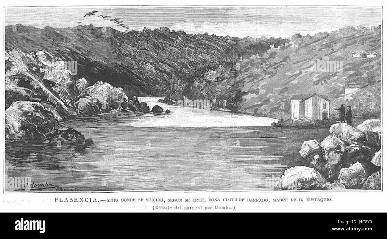 Dies bezieht sich auf ein Werk von Juan Comba mit dem Titel „Plasencia“, das 1888 entstand. Es kann eine Landschaft, ein historisches Ereignis oder ein Thema darstellen, das zu dieser Zeit mit Plasencia, Spanien, in Verbindung gebracht wurde. Stockfoto