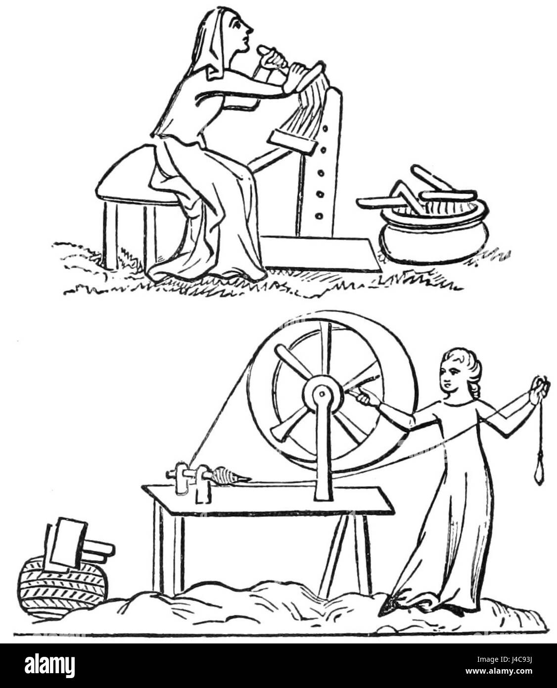 PSM V39 D200 Damen kardieren und Spinnen von Wolle Stockfoto