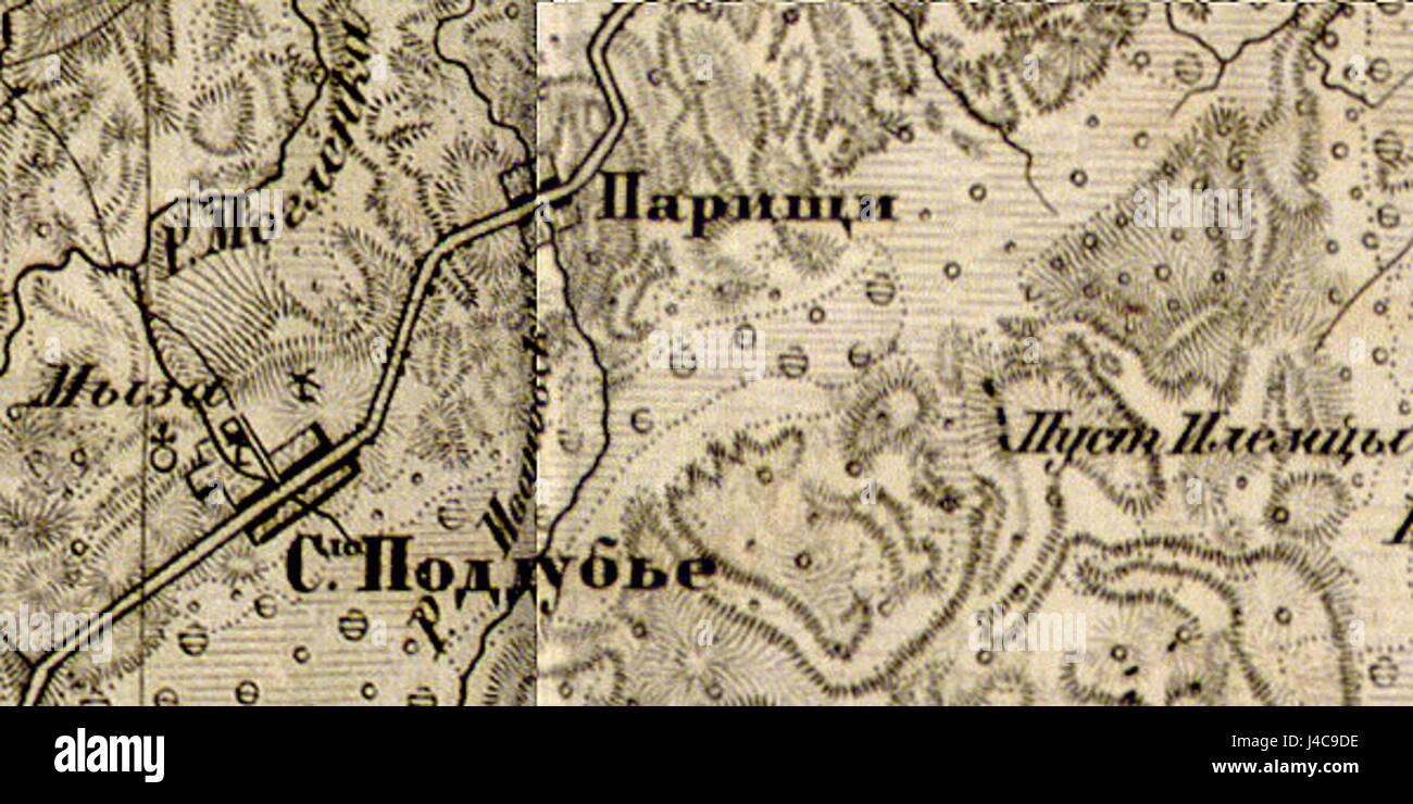 Poddubje 1863 ist ein historisches Bild oder Dokument, das eine Szene aus dem Jahr 1863 darstellt, möglicherweise aus der Region Poddubje. Das Jahr entspricht bedeutenden historischen Ereignissen, möglicherweise in Zeiten von Konflikten oder politischen Veränderungen, die die Kultur und Geschichte dieser Zeit widerspiegeln. Stockfoto