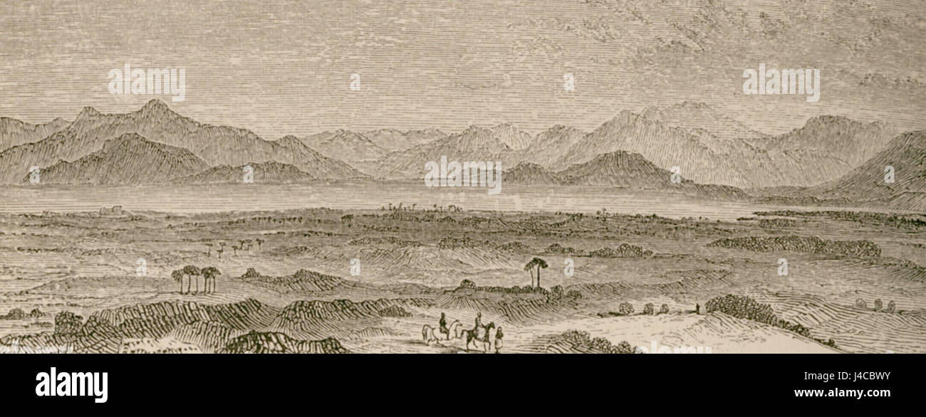 Eine Illustration von Christopher Wordsworth aus dem Jahr 1882, die die Ebene von Argos in Griechenland darstellt und deren geografische und historische Bedeutung einnimmt. Stockfoto