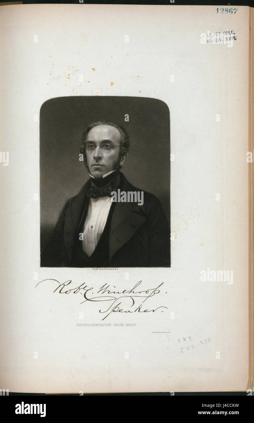 Robert Winthrop war ein prominenter amerikanischer Politiker und Sprecher des Repräsentantenhauses der Vereinigten Staaten. Seine Führung in der Mitte des 19. Jahrhunderts prägte den politischen Diskurs in den USA. Stockfoto