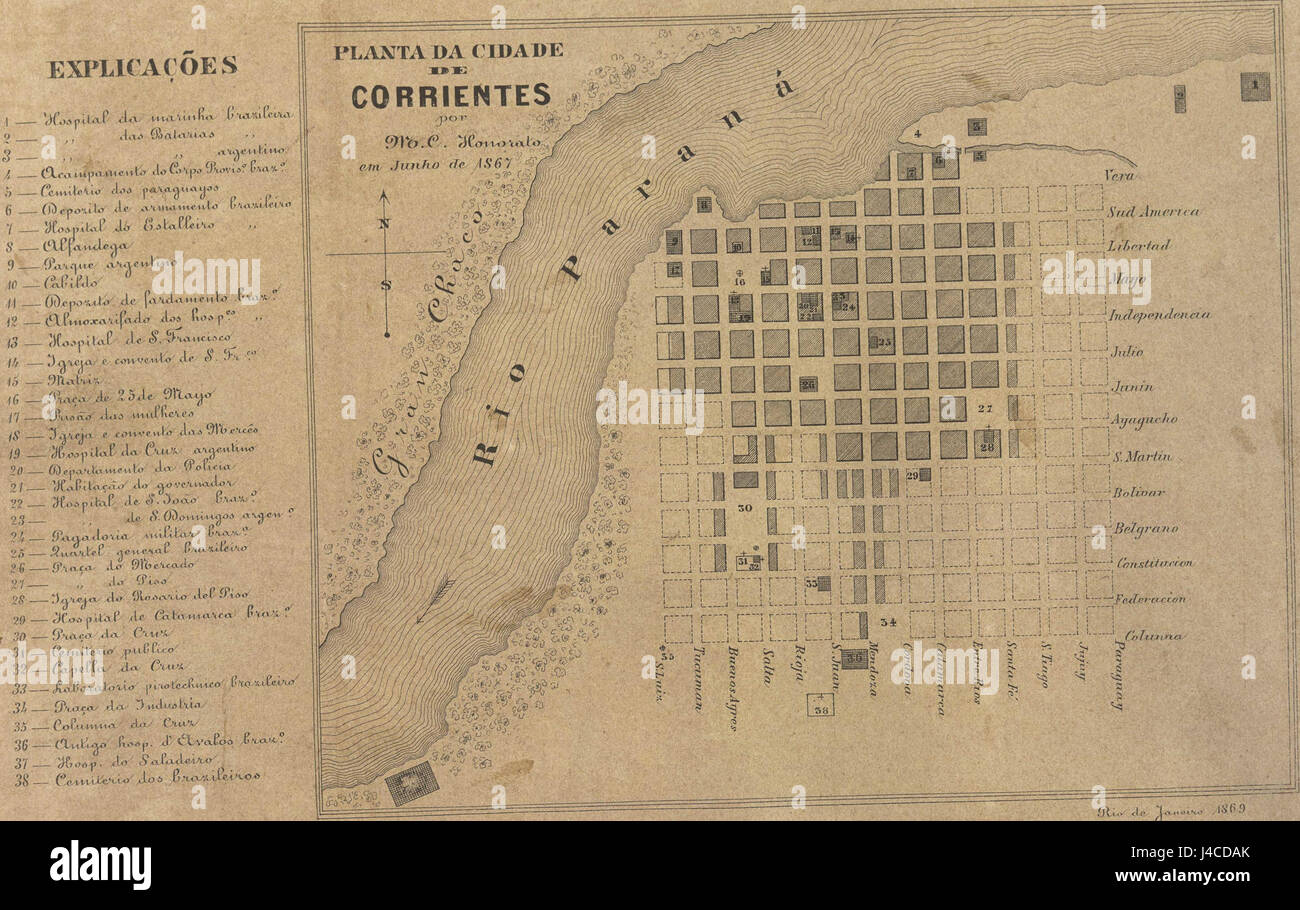 „Planta da cidade de Corrientes“ bezieht sich auf eine historische Karte oder einen Plan der Stadt Corrientes in Argentinien, die ihre Grundrisse und ihre städtische Entwicklung darstellt. Die Karte ist wahrscheinlich ein wichtiges Dokument für das Verständnis der Wachstums- und Planungsgeschichte der Stadt. Stockfoto „Planta da cidade de Corrientes“ bezieht sich auf eine historische Karte oder einen Plan der Stadt Corrientes in Argentinien, die ihre Grundrisse und ihre städtische Entwicklung darstellt. Die Karte ist wahrscheinlich ein wichtiges Dokument für das Verständnis der Wachstums- und Planungsgeschichte der Stadt. Stockfoto