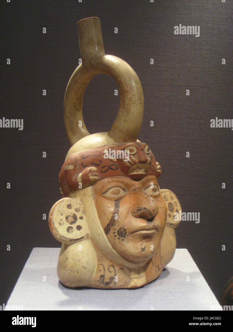 Porträt-Schiff, Peru-Nordküste, Moche Kultur, 100 500 n. Chr., Keramik, Pre Columbian Sammlung, Worcester Art Museum IMG 7660 Stockfoto