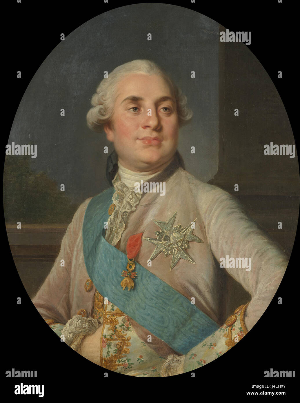 Ein Porträt von Ludwig XVI., König von Frankreich, ausgestellt im Rijksmuseum. Dieses Gemälde fängt sein Gleichnis während seiner Regierungszeit im späten 18. Jahrhundert ein. Stockfoto