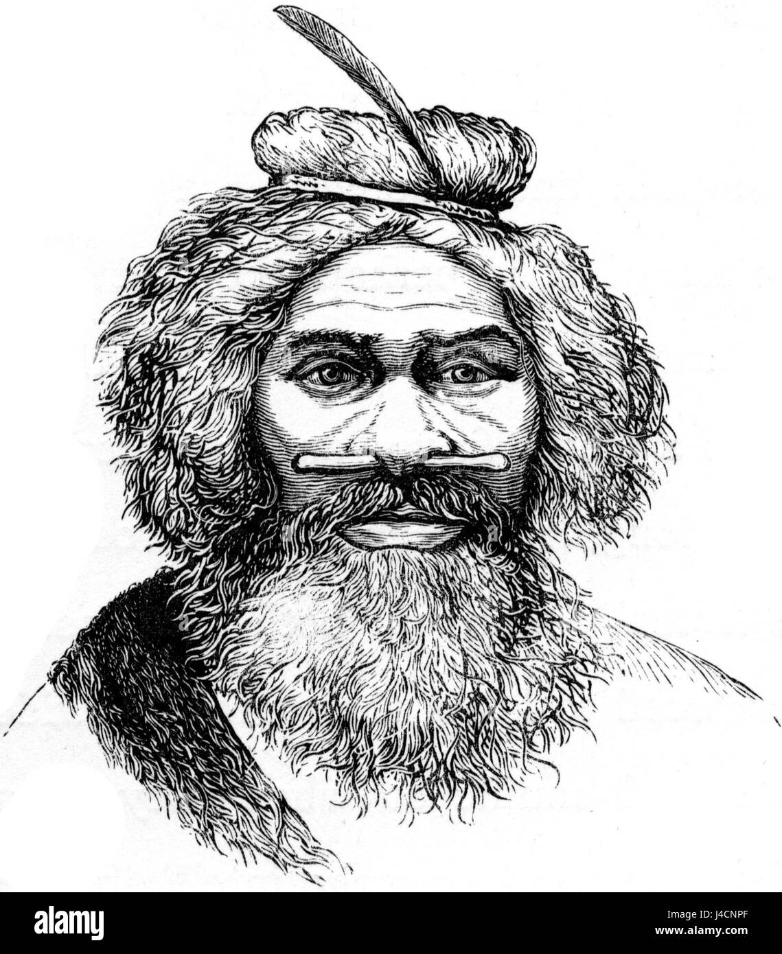 Dieses Bild zeigt einen australischen Eingeborenen mit einem Knochennasen-Ornament, aufgenommen in einer wissenschaftlichen Publikation aus dem frühen 20. Jahrhundert. Das Bild zeigt die traditionelle Verzierung als Teil der kulturellen Praktiken indigener Australier. Stockfoto