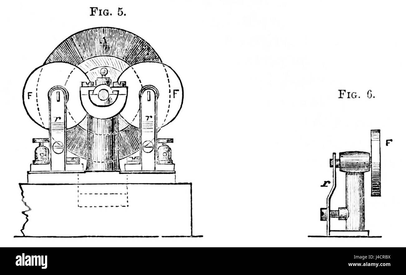 Diese Abbildung zeigt einen Wechselstromgenerator von vorn und zeigt die Konstruktion und die mechanischen Komponenten, die für seine Funktion entscheidend sind. Wechselstromgeneratoren sind in modernen elektrischen Systemen für die Stromerzeugung von entscheidender Bedeutung. Stockfoto