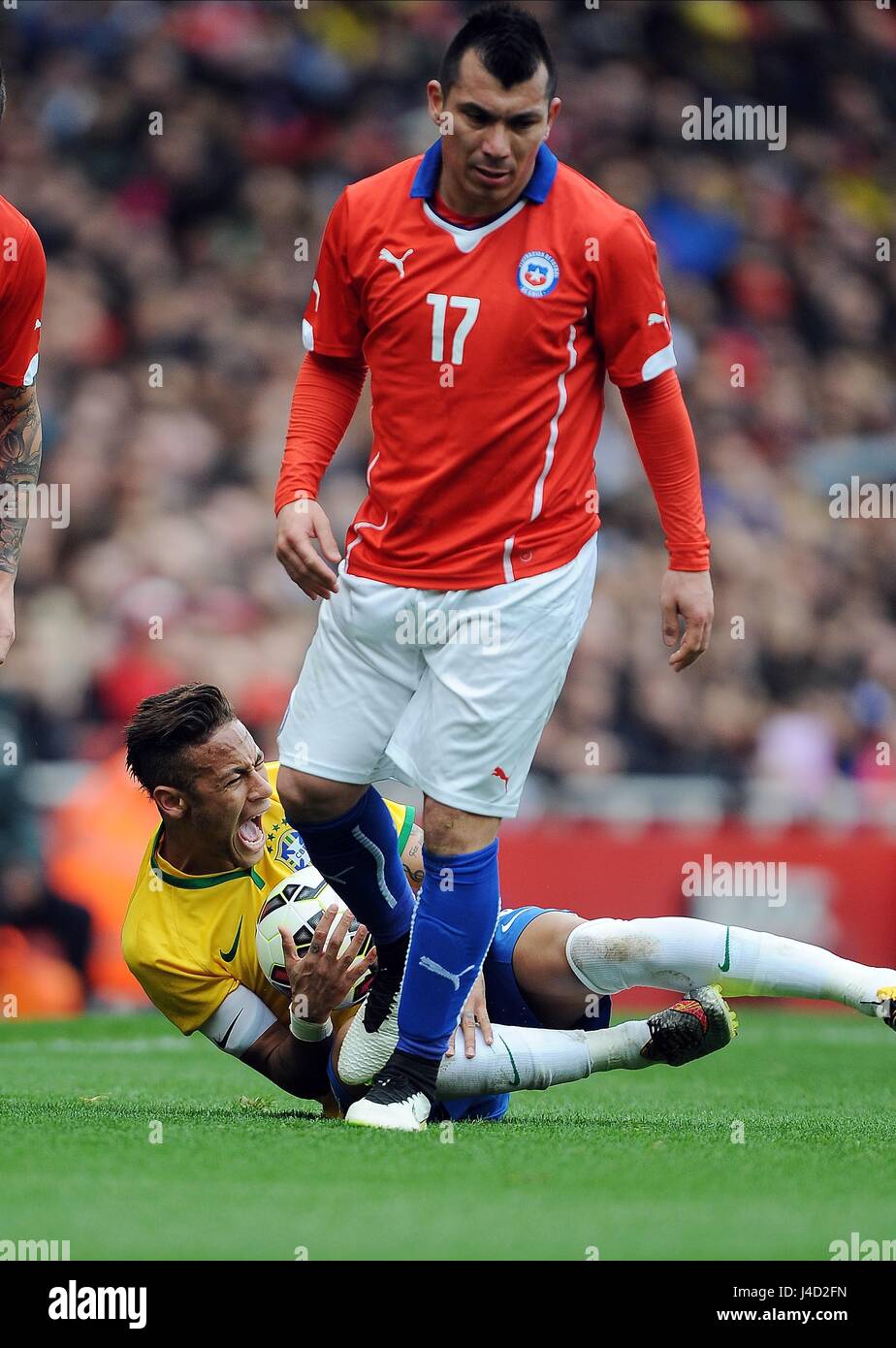 NEYMAR von Brasilien ist 29. März 2015 auf Brasilien V CHILE EMIRATES Stadion LONDON ENGLAND gestempelt. Stockfoto