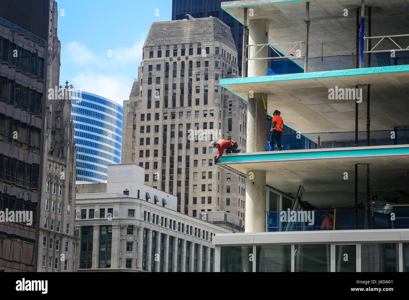 Chicago, Bauarbeiter auf der Baustelle, den Bau eines neuen Hochhauses, die Schleife, City, Chicago, Illinois, USA, North amerik. Stockfoto