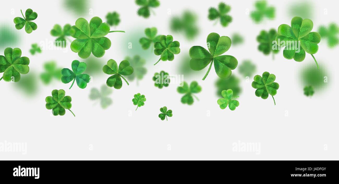 Hintergrund für St. Patrick. Vektor-Illustration Design mit Klee. Klee-3D isoliert auf weißem Hintergrund. Irische Symbole des Urlaubs. Dort Stock Vektor