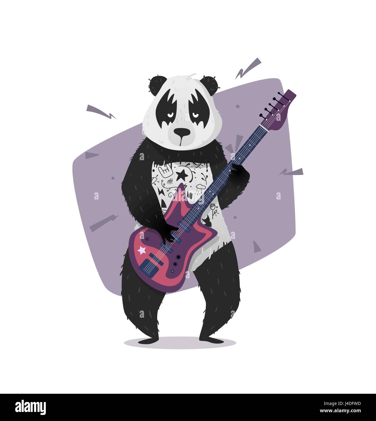 Rocker-Panda, Gitarre zu spielen. Vektor-Illustration für auf ein T-shirt, Cover, Poster drucken. Hipster-Panda. Stock Vektor