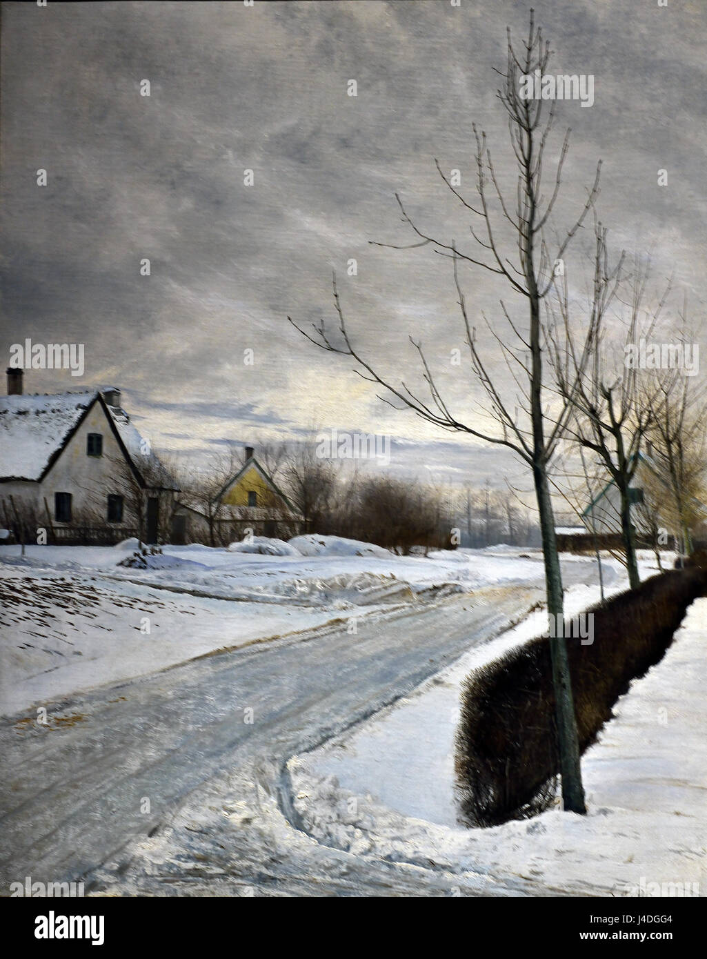 Straße in das Dorf Baldersbrønde (Wintertag) 1912 Laurits Andersen Ring 1854-1933 Dänemark, Dänisch, Stockfoto
