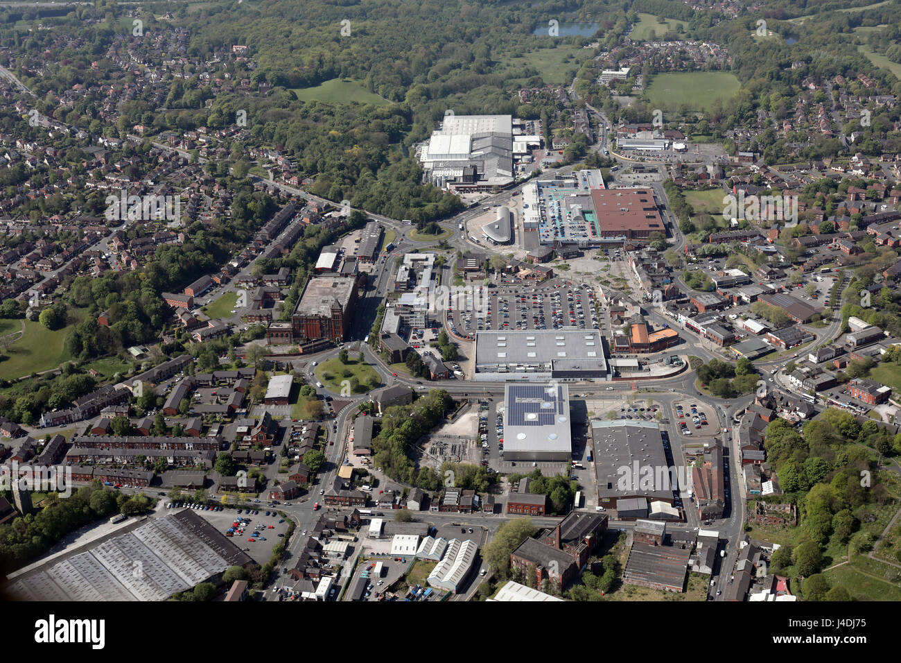Luftaufnahme von Middleton Stadtzentrum in Manchester, UK Stockfoto