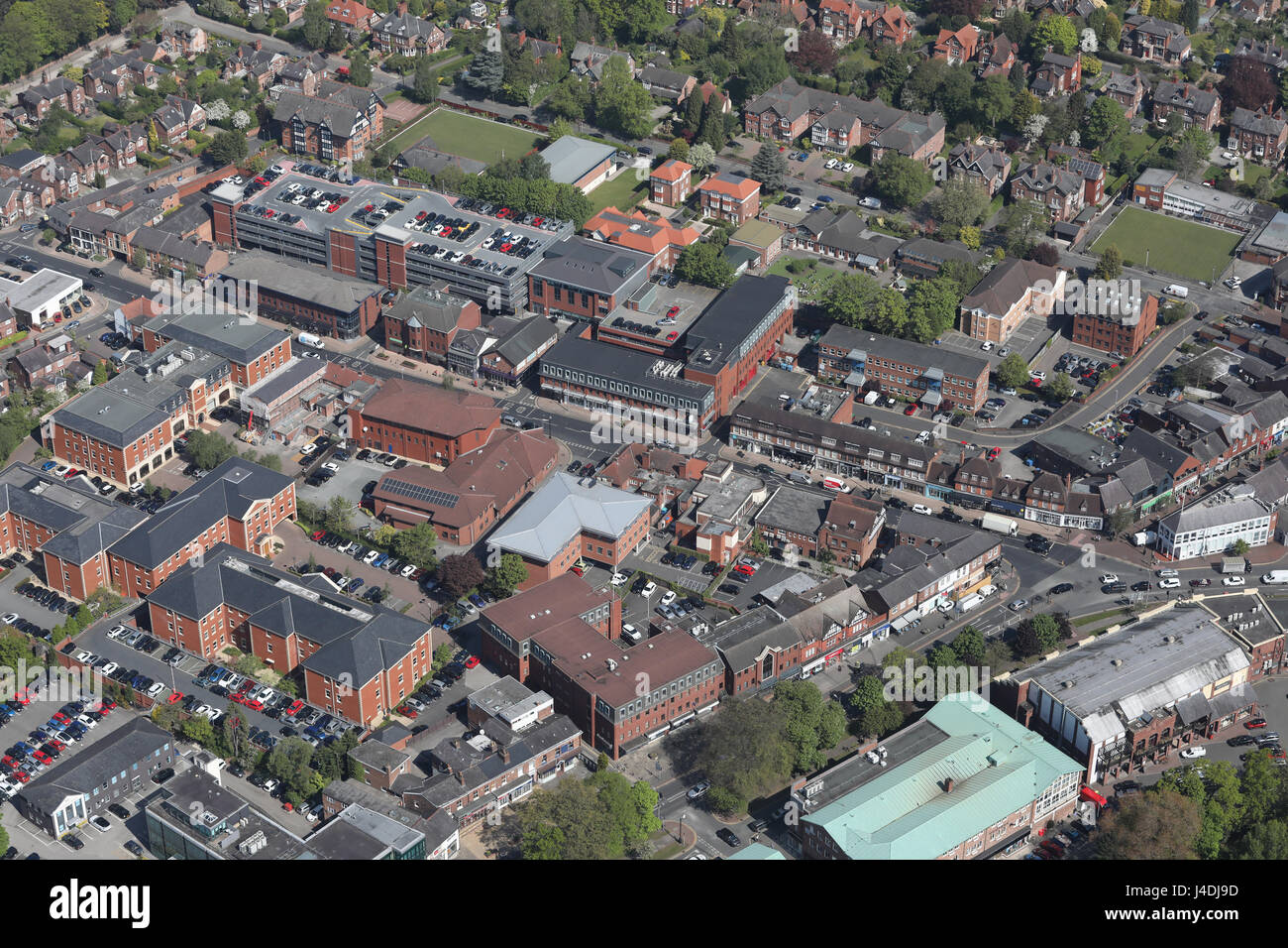 Luftaufnahme von Wilmslow Stadtmitte Stockfoto