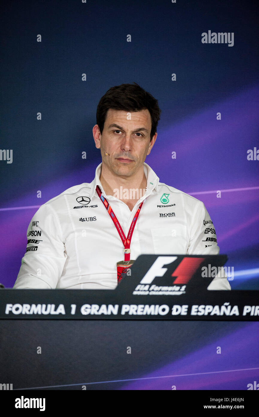 Barcelona, Spanien. 12 Mai 2017. Toto Wolff, Executive Director und geschäftsführender Gesellschafter der Mercedes-Benz, sprechen Sie mit der Presse während der Formel Eins spanischen Grand Prix auf dem Circuit Catalunya. Bildnachweis: Pablo Guillen/Alamy Live-Nachrichten Stockfoto