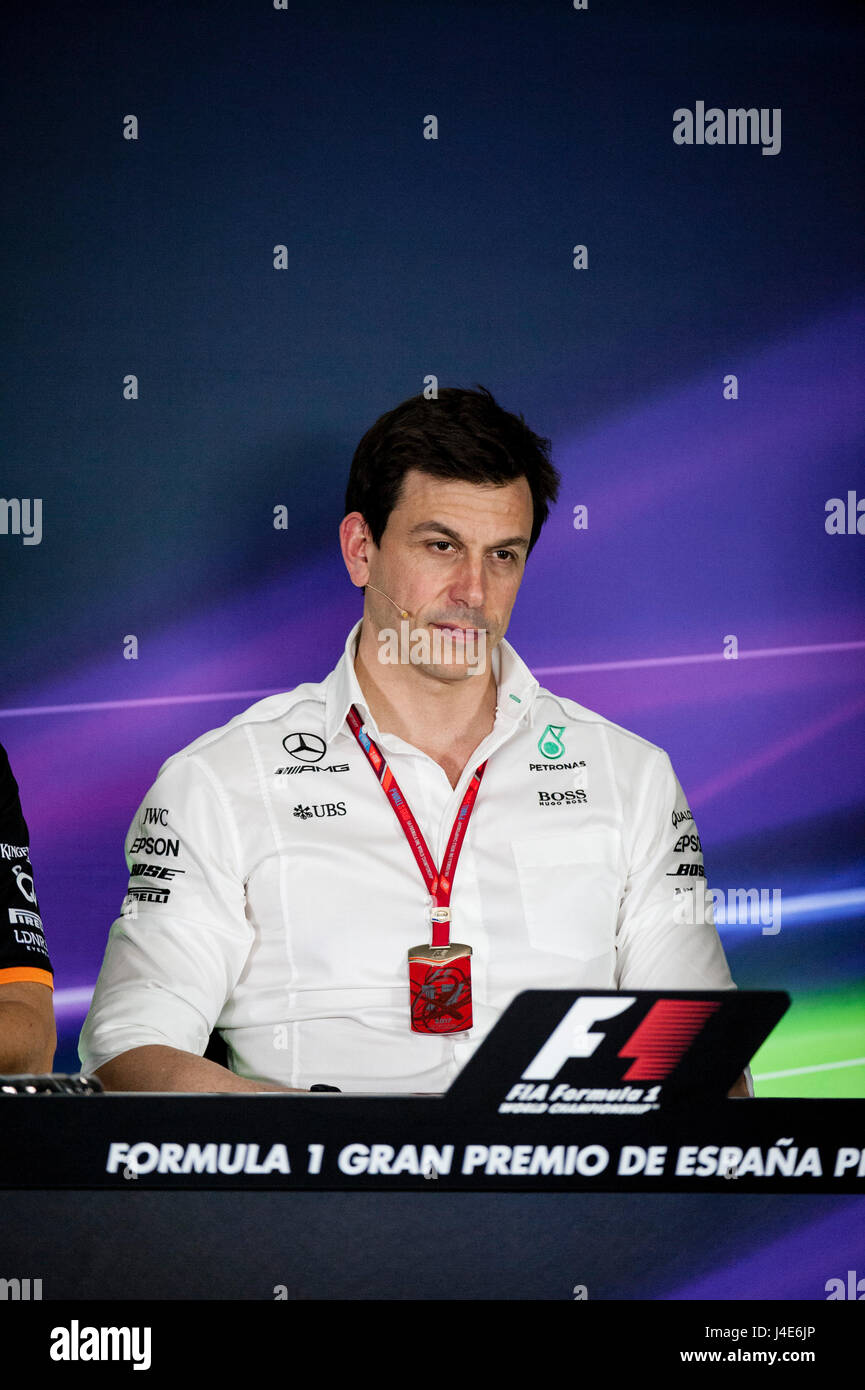 Barcelona, Spanien. 12 Mai 2017. Toto Wolff, Executive Director und geschäftsführender Gesellschafter der Mercedes-Benz, sprechen Sie mit der Presse während der Formel Eins spanischen Grand Prix auf dem Circuit Catalunya. Bildnachweis: Pablo Guillen/Alamy Live-Nachrichten Stockfoto