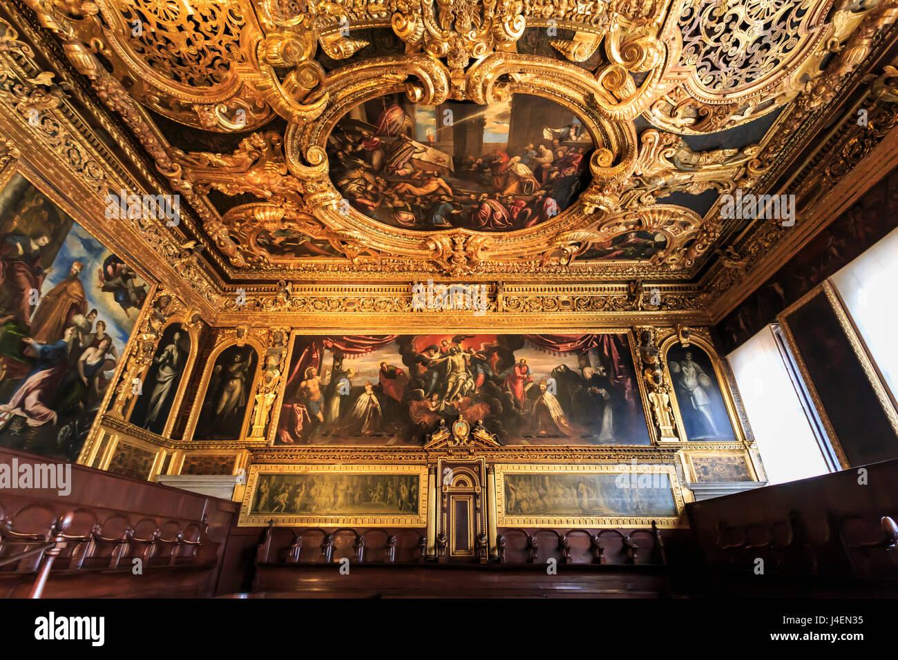 Senat-Saal (Sala del Senato), Dogenpalast Palace, Venedig, UNESCO World Heritage Site, Veneto, Italien, Europa Stockfoto