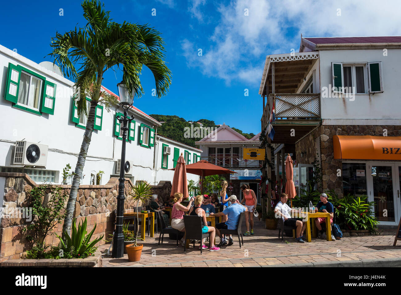 Open-Air-Café in Windwardside, Saba, Niederländische Antillen, West Indies, Karibik, Mittelamerika Stockfoto
