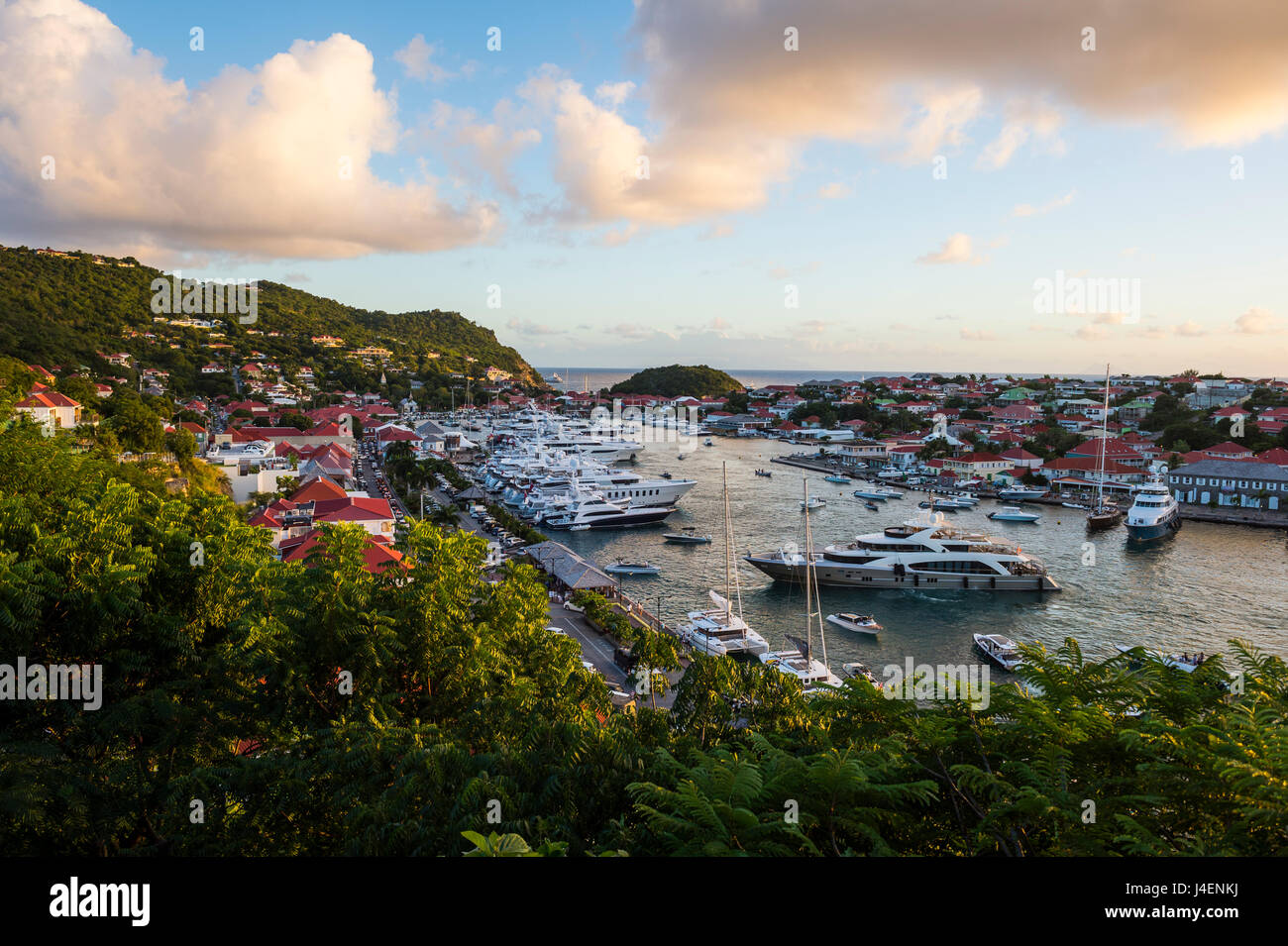 Blick über den Hafen von Gustavia, St. Barth (St. Barthelemy), kleine Antillen, West Indies, Karibik, Mittelamerika Stockfoto